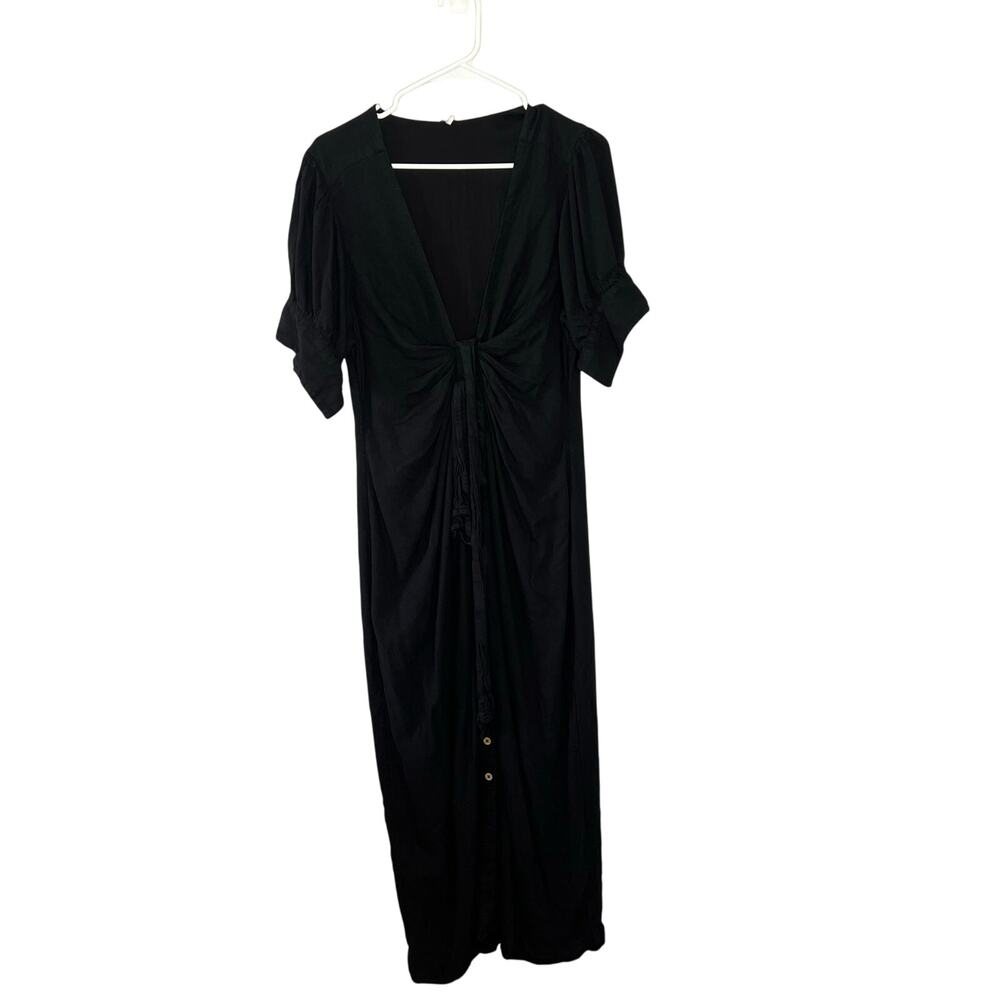 Free People Vintage Summer Midi Black Dress with Buttons Size Large - Picture 3 of 15